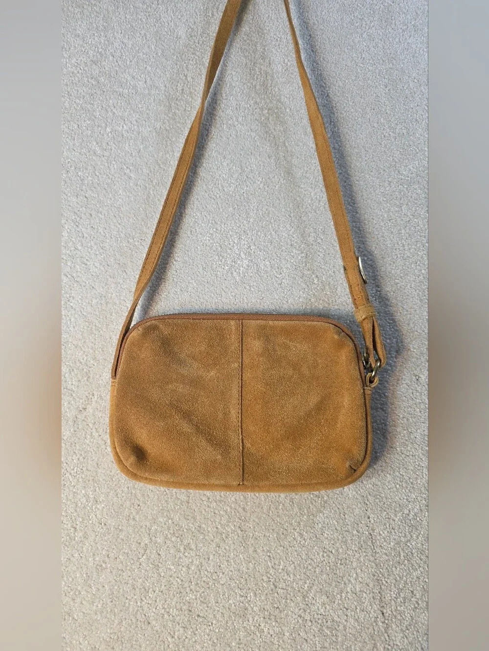 Margot New York Tan Suede Crossbody Mini Bag Card Inserts Minimalist Classic OS